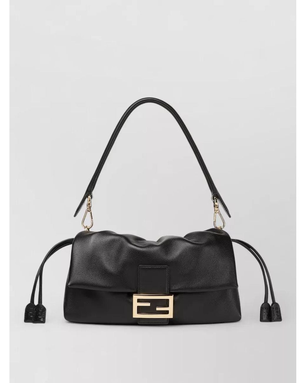 Fendi Black Baguette Medium Leather Clutch Bag