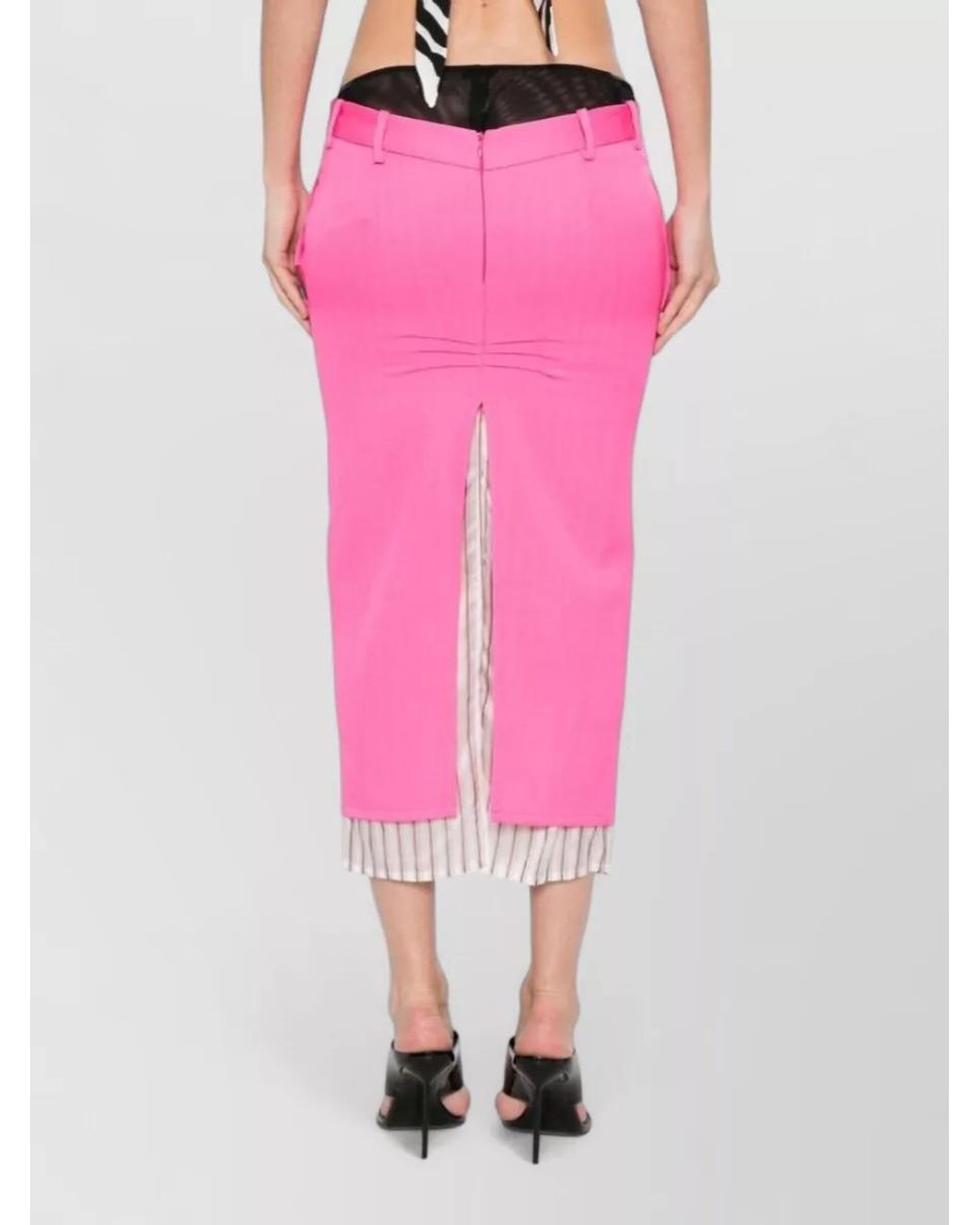 The Attico Pink Wool Low-Rise Midi Skirt