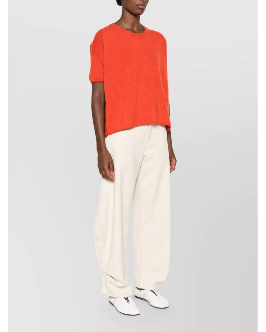 C.t. Plage Red Cashmere Fine-Knit Crew-Neck Short-Sleeve Top