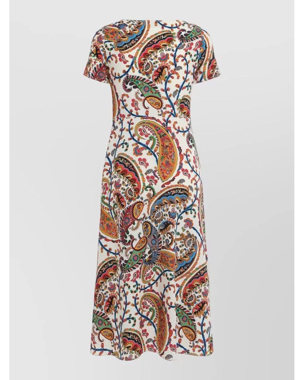 Etro White Printed Short-Sleeve Midi Dress