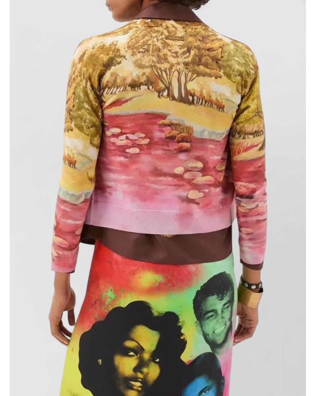 Versace Pink Silk Printed V-Neck Cardigan