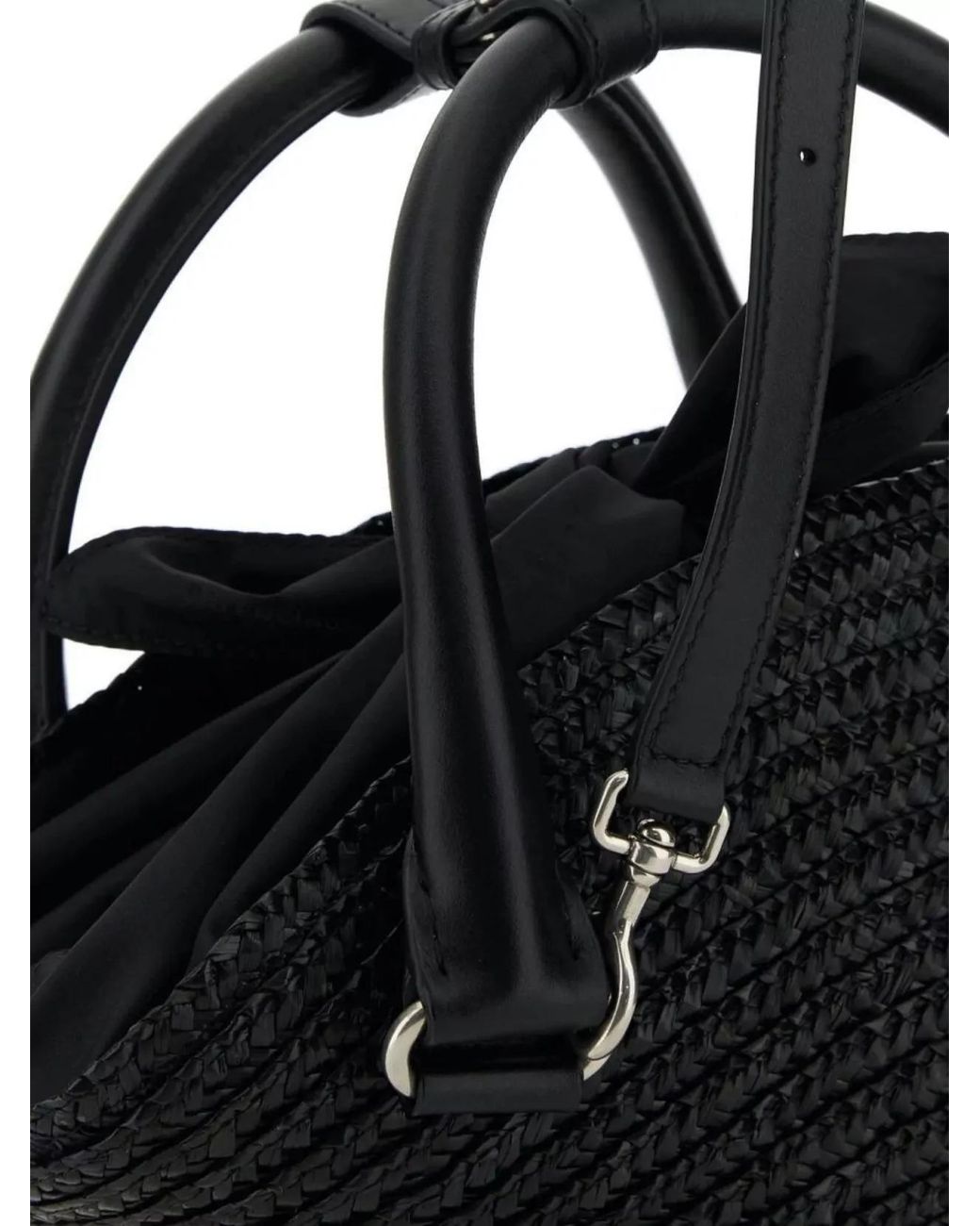 Balenciaga Black Beach Mini Straw Shoulder Bag