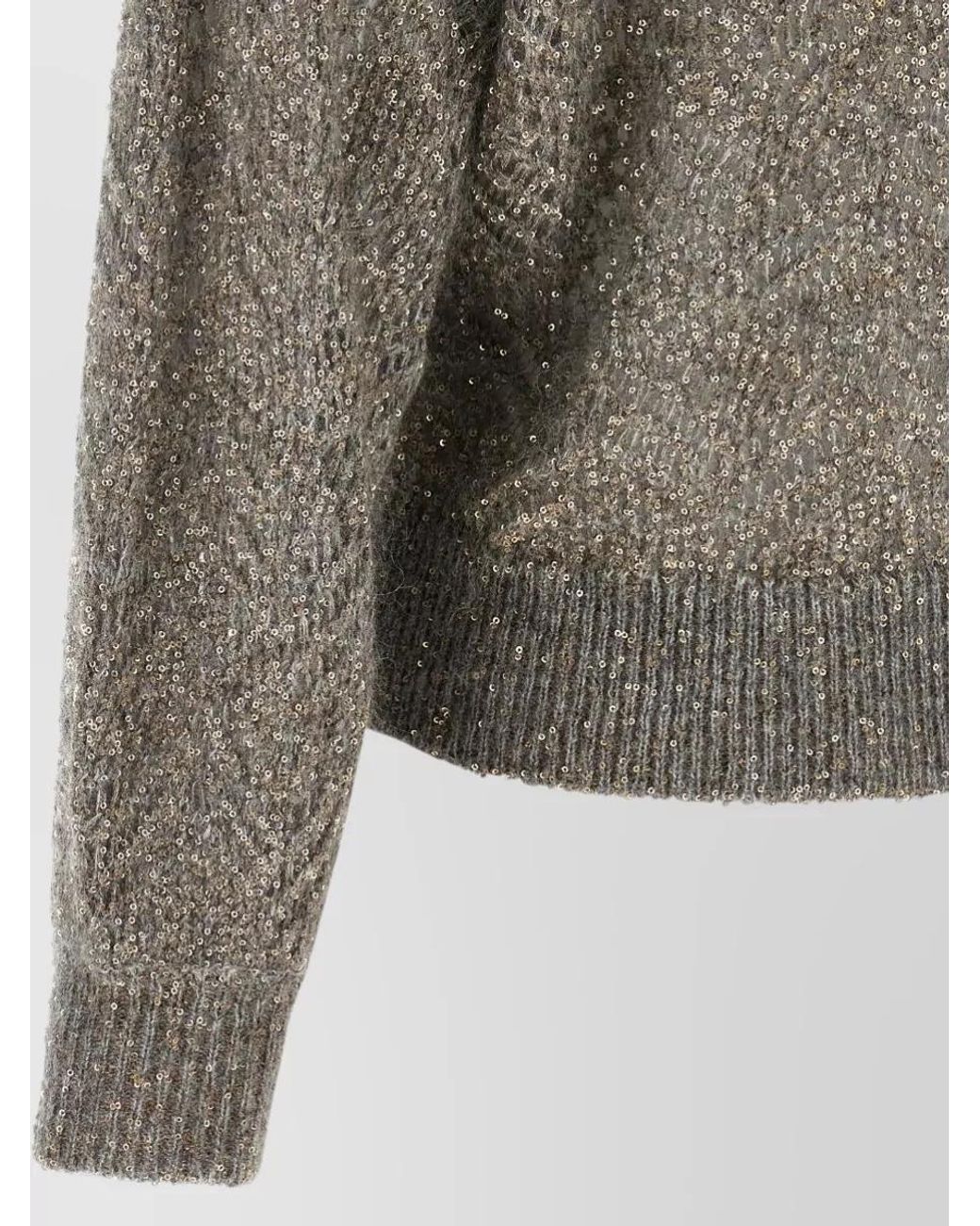 Brunello Cucinelli Gray Embellished Turtleneck Jumper