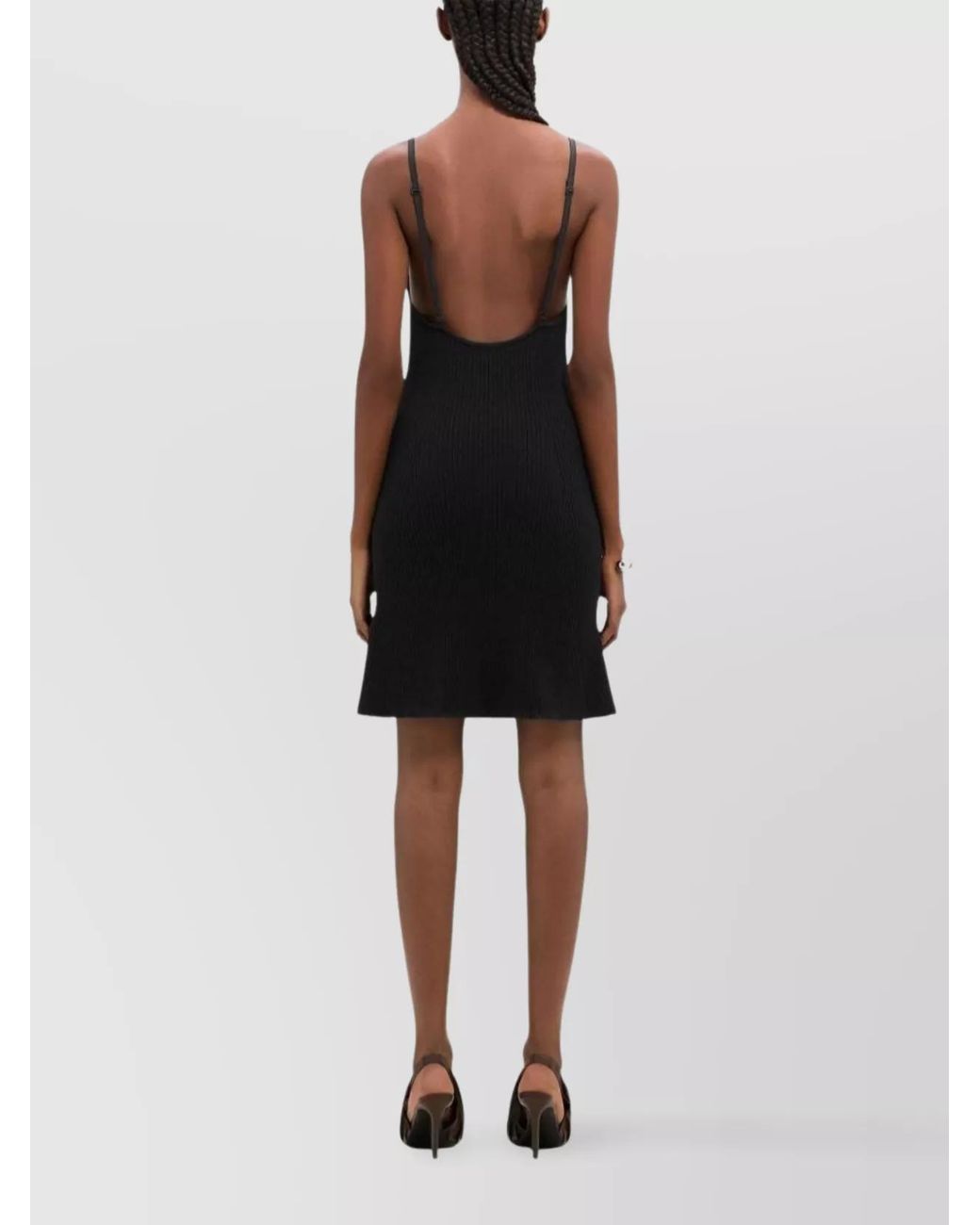 Courreges Black Ribbed Knit Square Neck Open Back Mini Dress