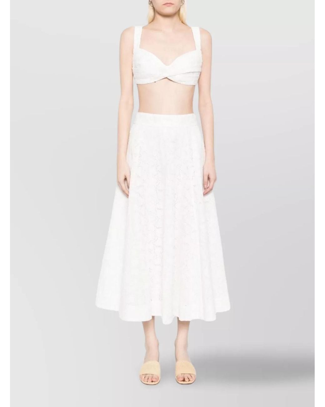 Zimmermann White Crush Cotton Midi Skirt