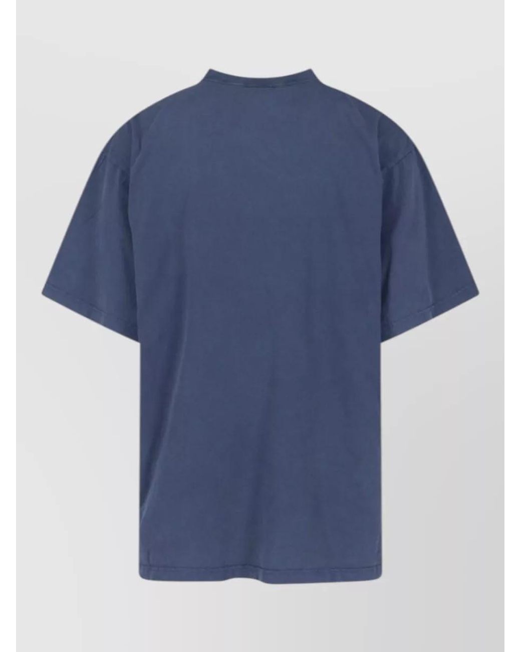 Balenciaga Blue Cotton Logo Embroidered T-Shirt for men