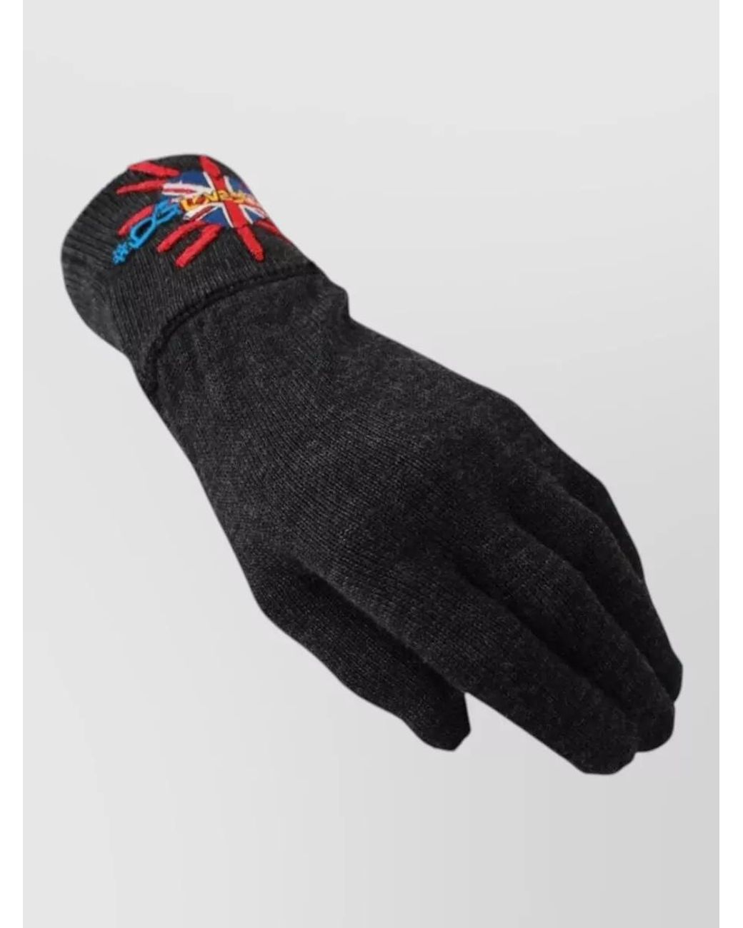 Dolce & Gabbana Black Embroidered Wool Gloves for men