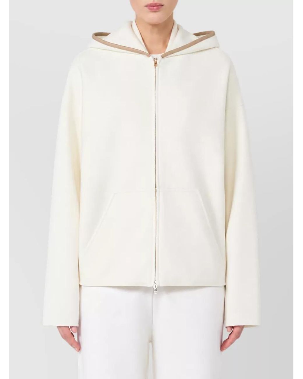 Max Mara White Wool And Cashmere Hooded Jacket