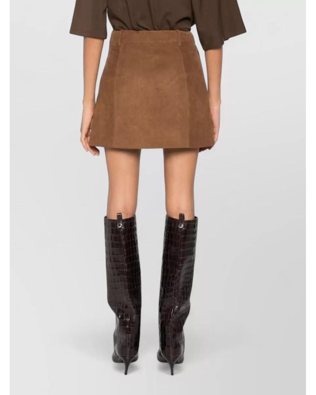 DUNST Brown Paneled Suede-Effect Mini Skirt