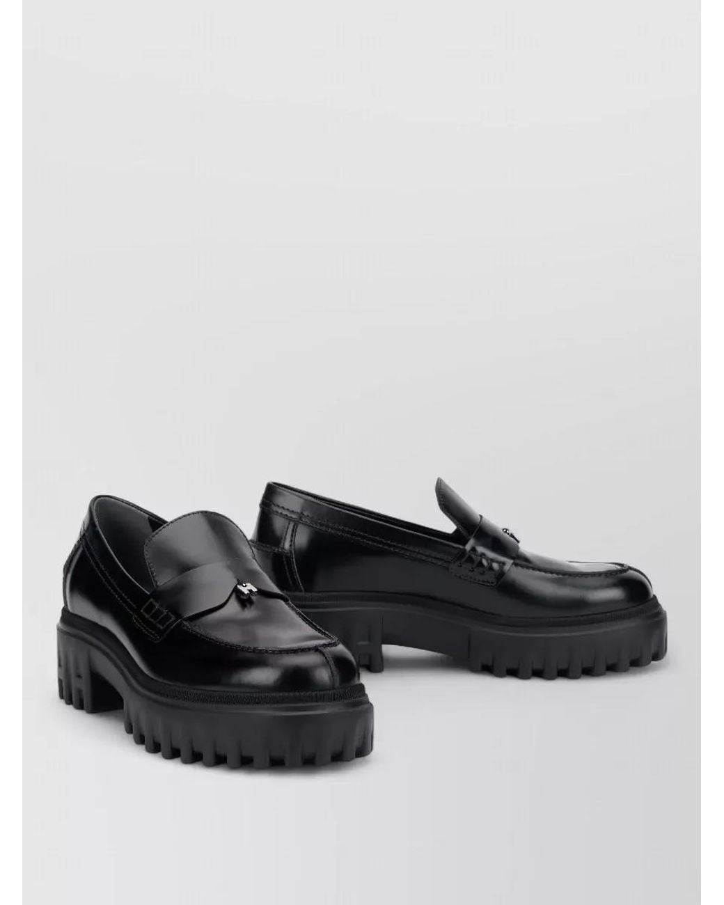 Hogan Black Leather Slip-On Brogues