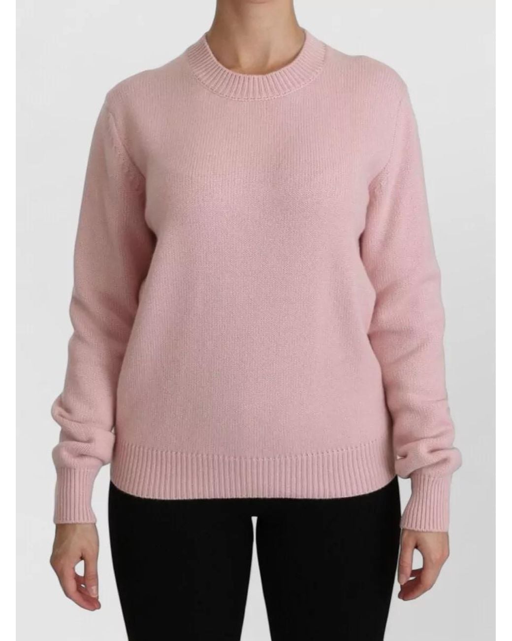 Dolce & Gabbana Pink Cashmere Ribbed Crew Neck Sweater