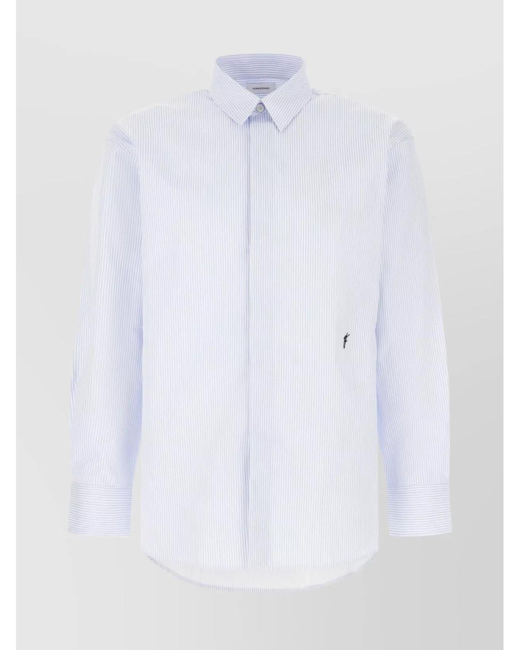 Ferragamo White Embroidered Poplin Shirt for men