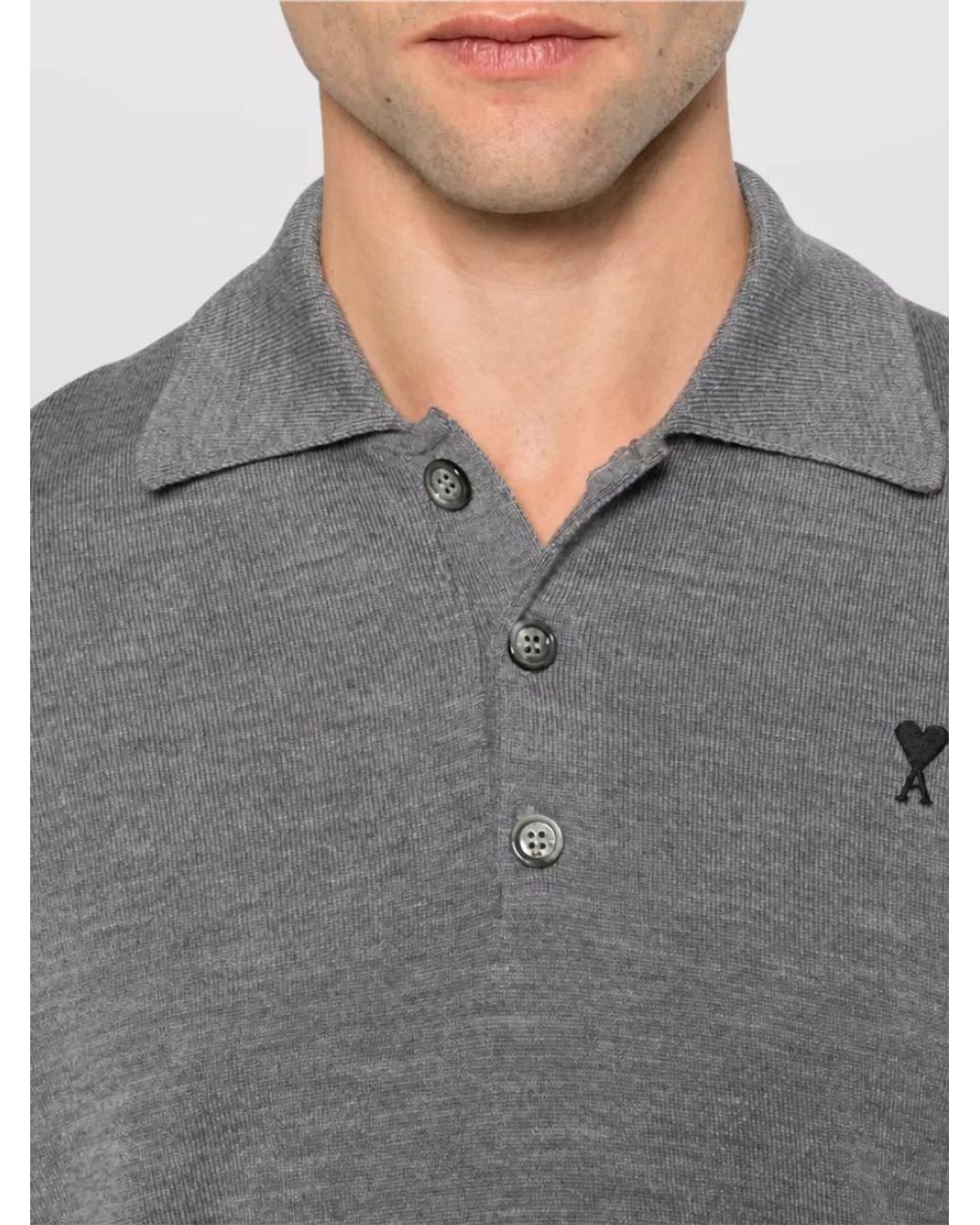 AMI Gray Wool Polo Sweater for men