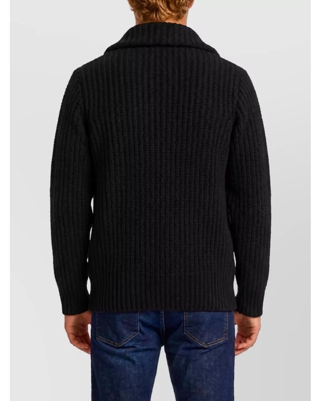 Roberto Collina Black Wool Ribbed Zip Lightweight Jacket for men