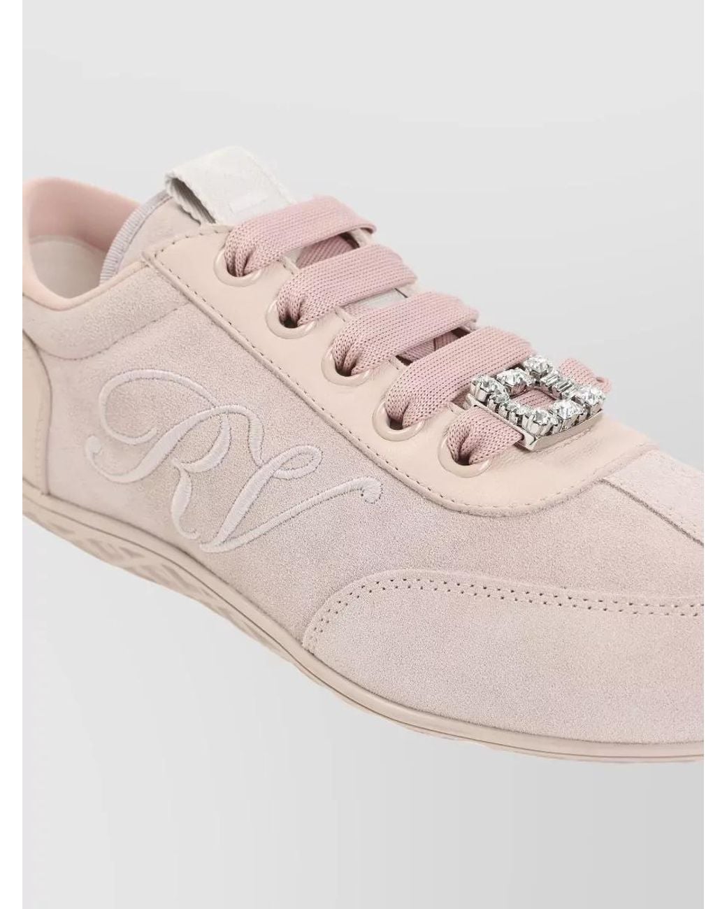 Roger Vivier Pink Suede Leather Low-Top Lace-Up Sneakers