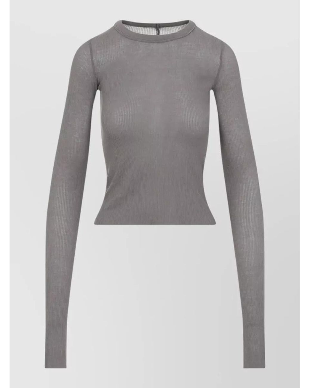 Rick Owens Gray Silk Ribbed Slim-Fit Cropped Long-Sleeve T-Shirt