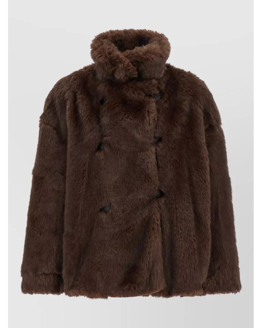 Thelatest Brown Oversized Double-Breasted Faux Fur Coat