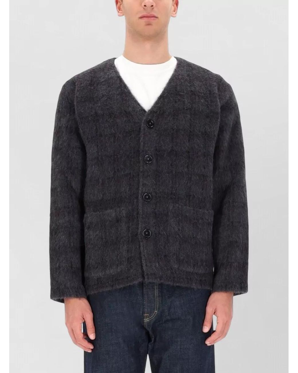 Our Legacy Black Checked Wool-Blend Relaxed-Fit V-Neck Cardigan for men