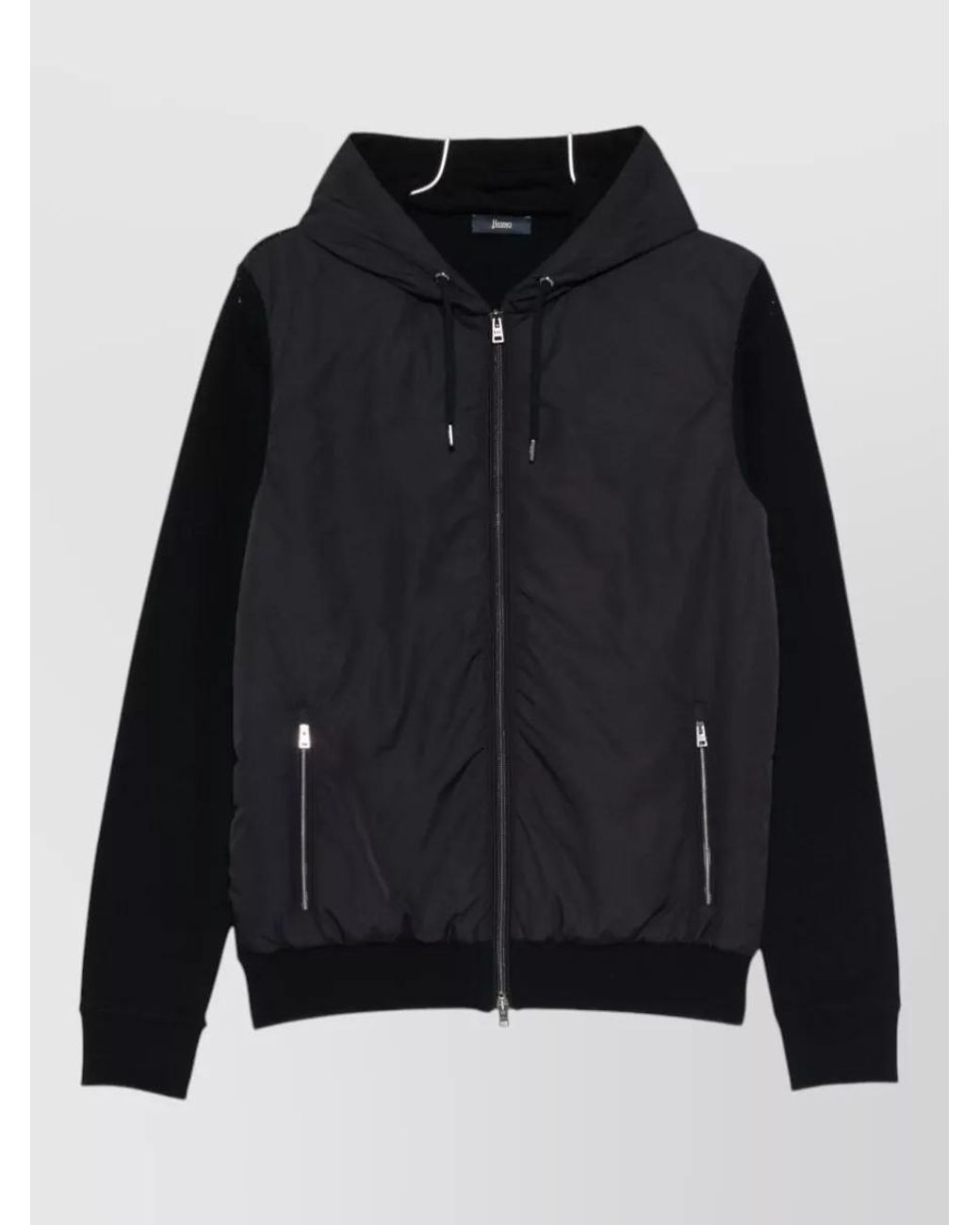 Herno Blue Cotton Piqué Knit Padded Hooded Jacket for men