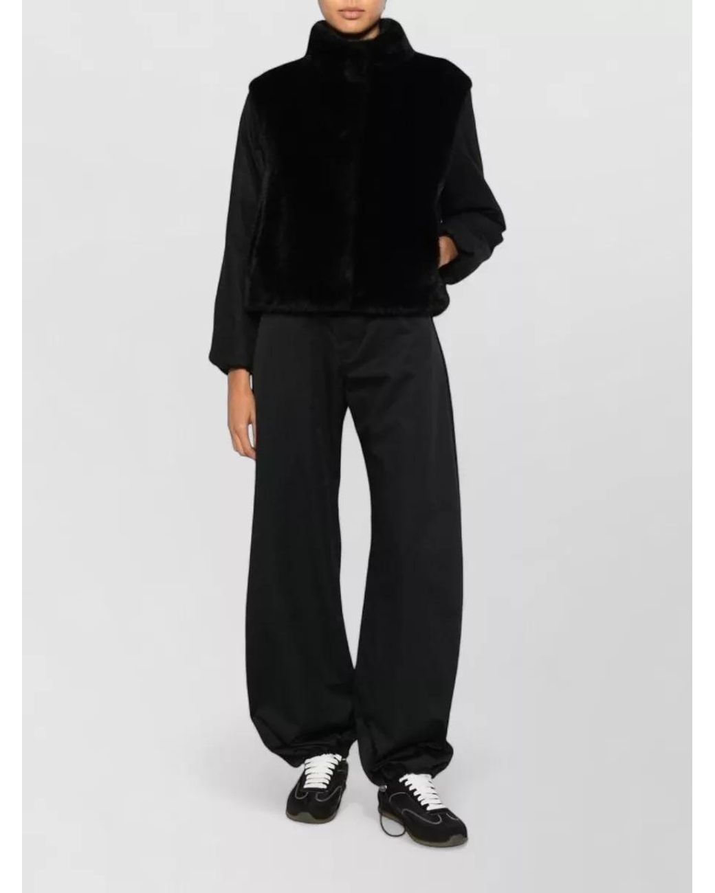 Herno Black Silk Cashmere Faux Fur Puffer Jacket