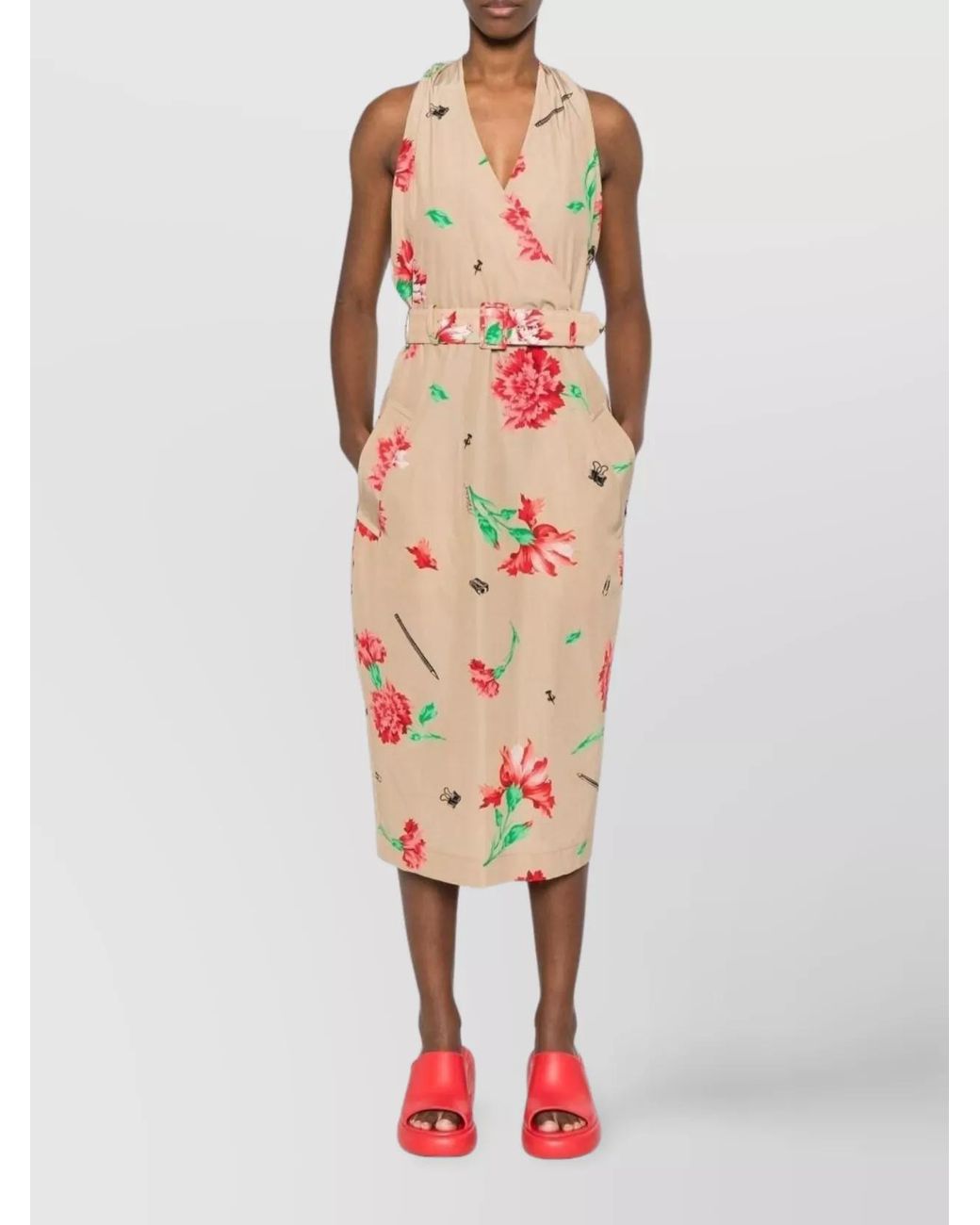Moschino White Halterneck Belted Midi Dress