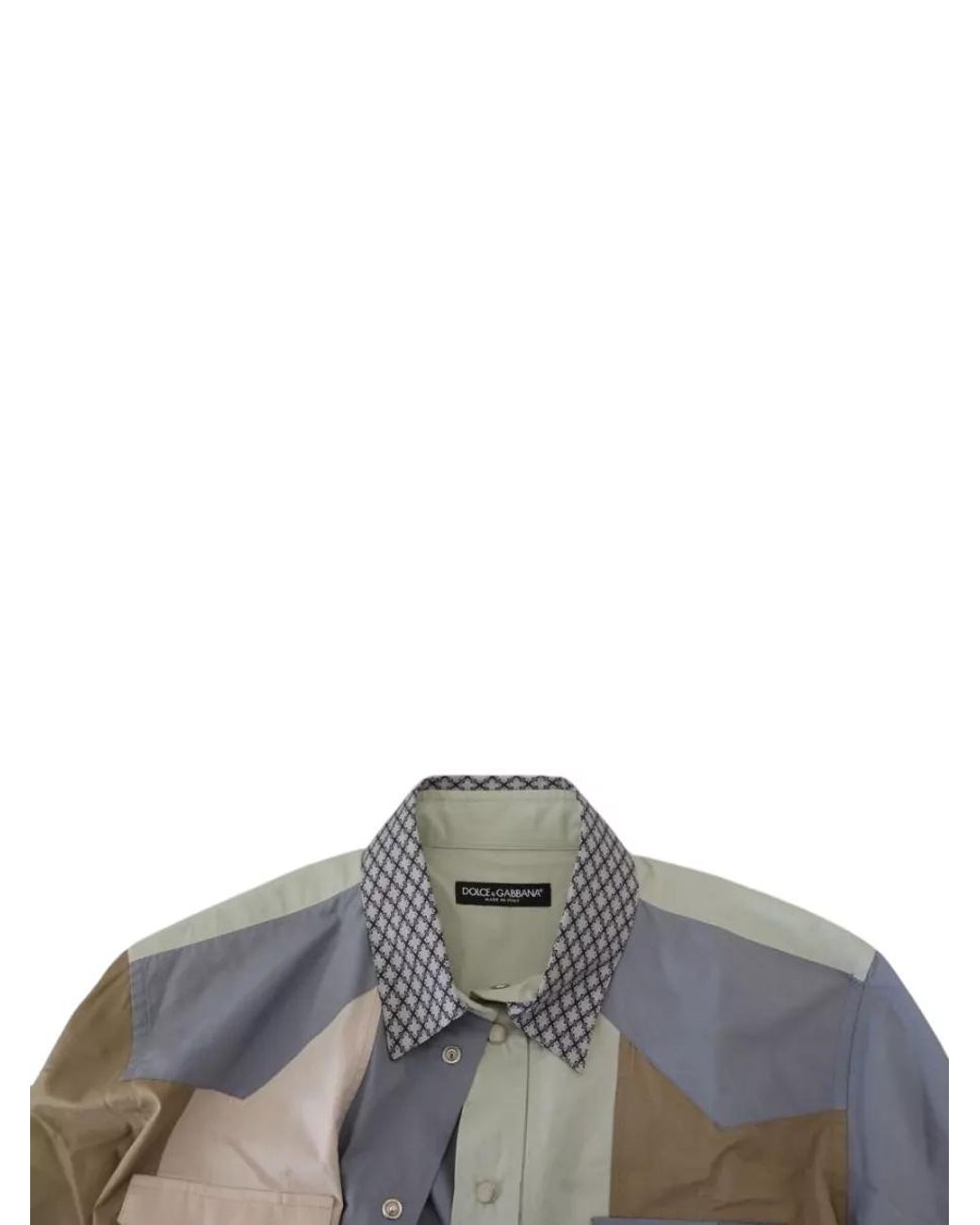 Dolce & Gabbana Blue Cotton Patchwork Slim Shirt for men