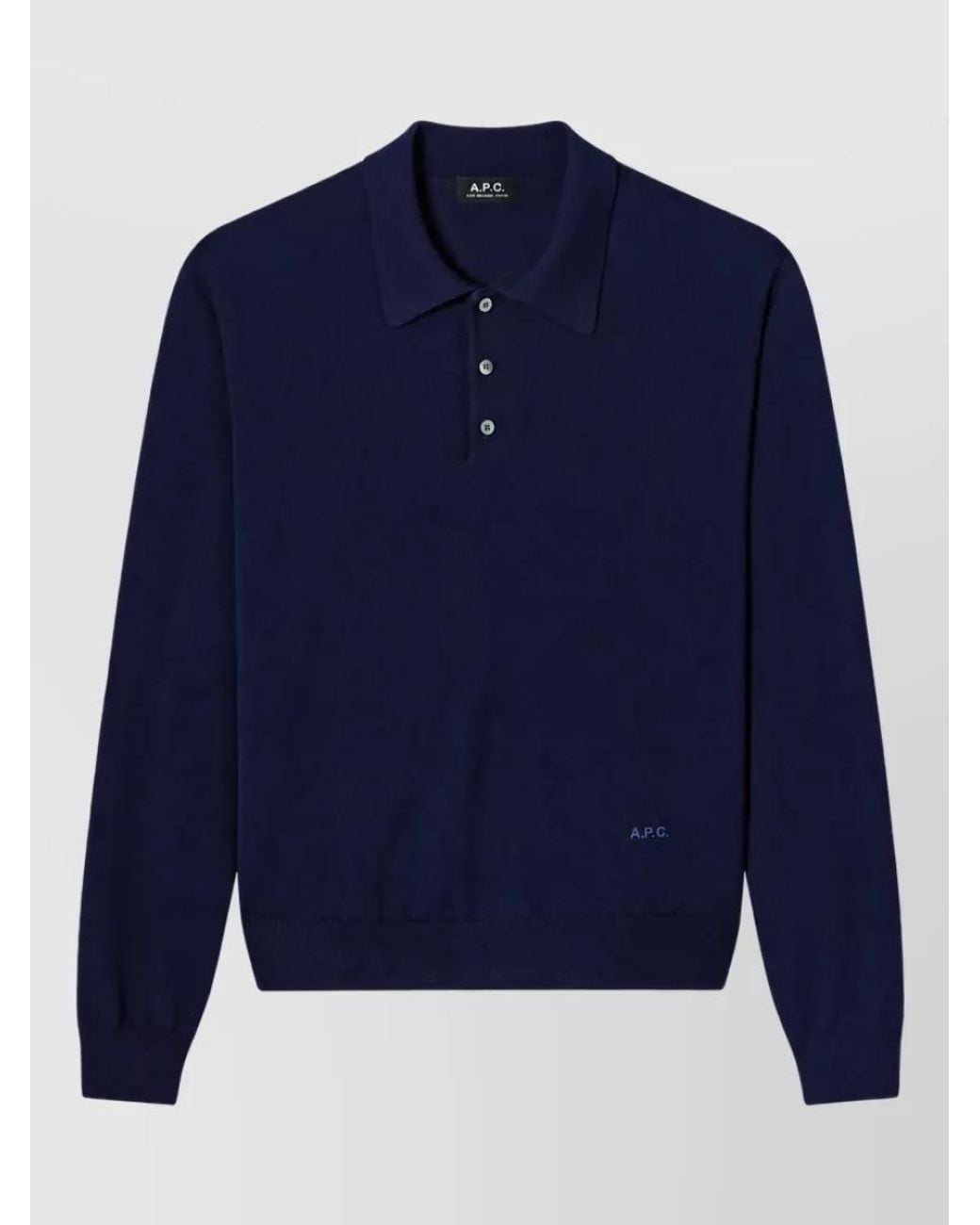 A.P.C. Blue Virgin Wool Short-Sleeve Polo Shirt for men