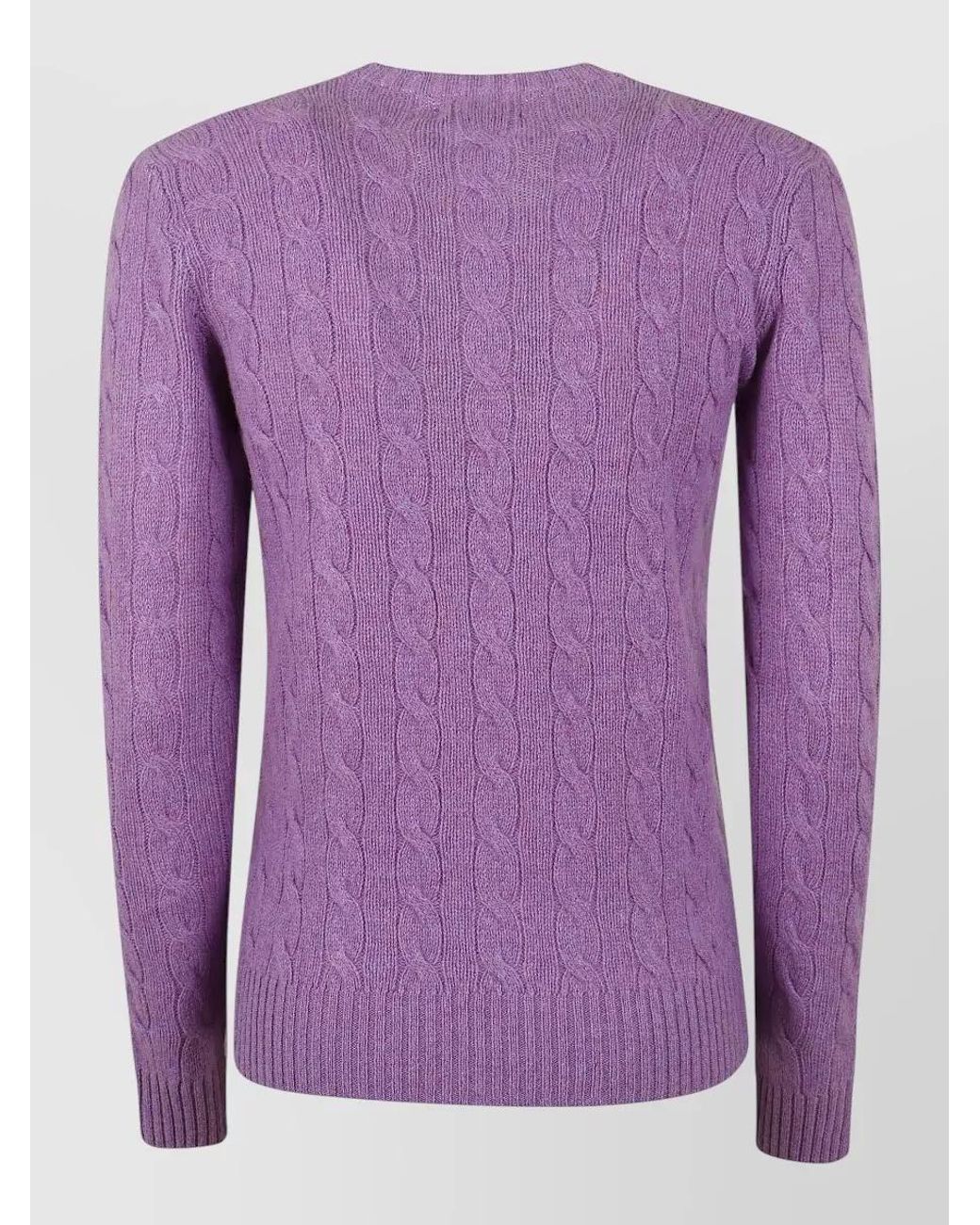 Polo Ralph Lauren Purple Cashmere Wool Cable-Knit Crew-Neck Long-Sleeve Sweater