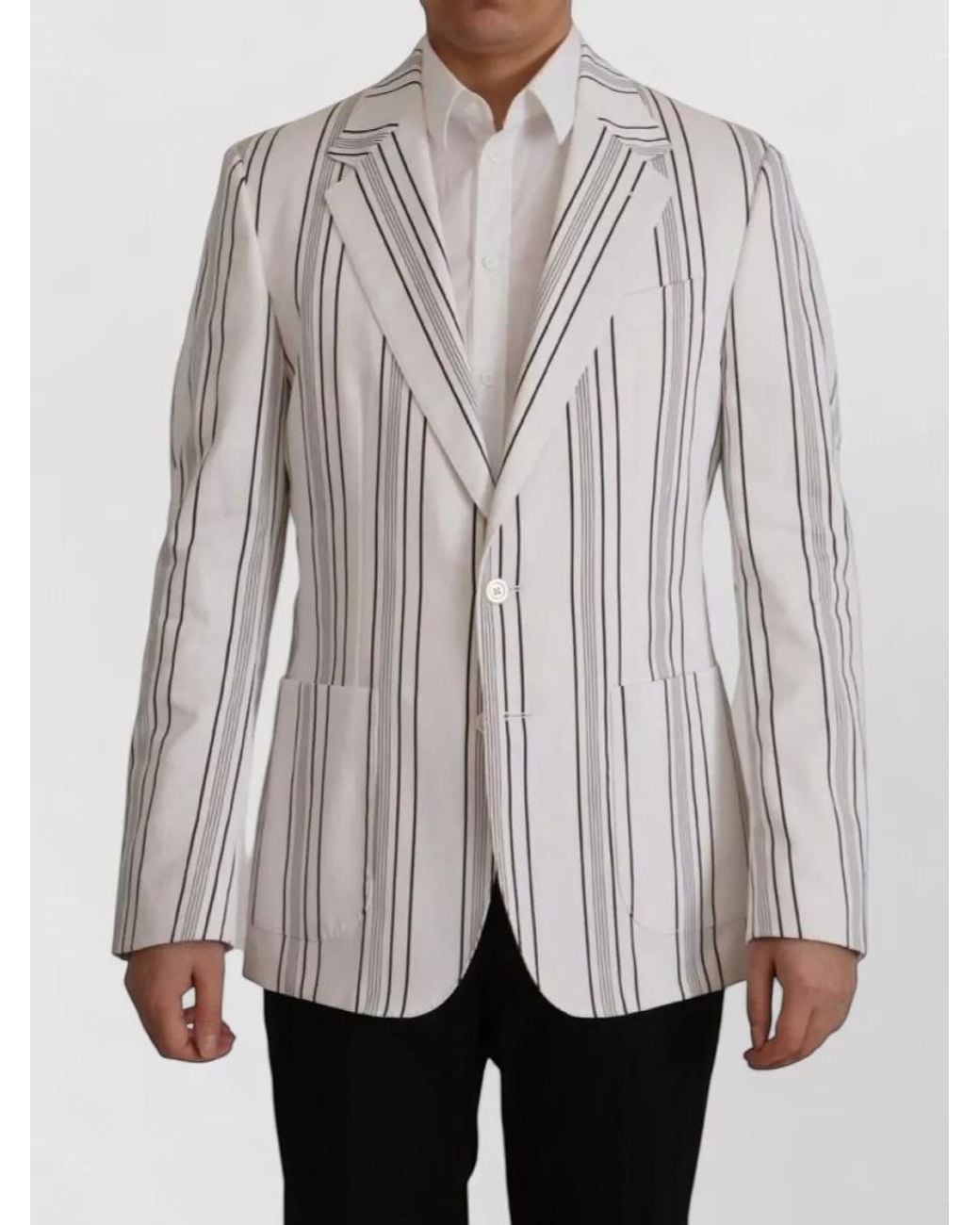 Dolce & Gabbana Gray Striped Single-Breasted Blazer for men