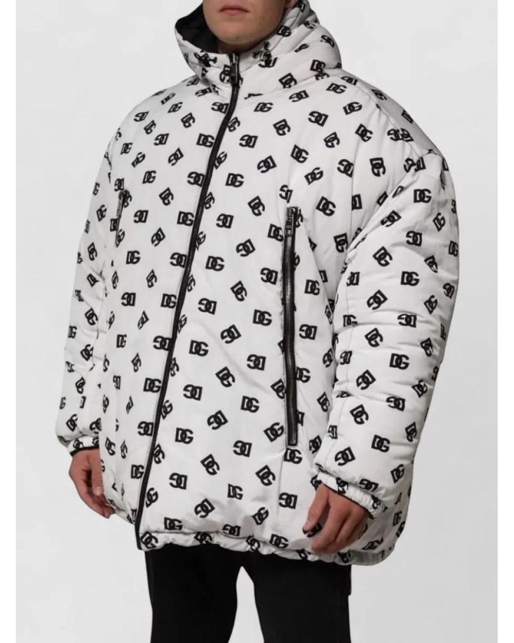 Dolce & Gabbana Gray Logo Print Hooded Oversized Puffer Jacket for men