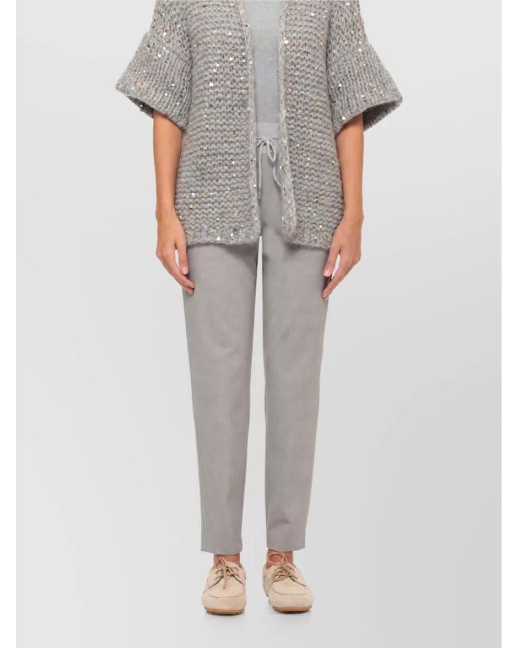 Panicale Gray Sequined Knit Short-Sleeve Cardigan