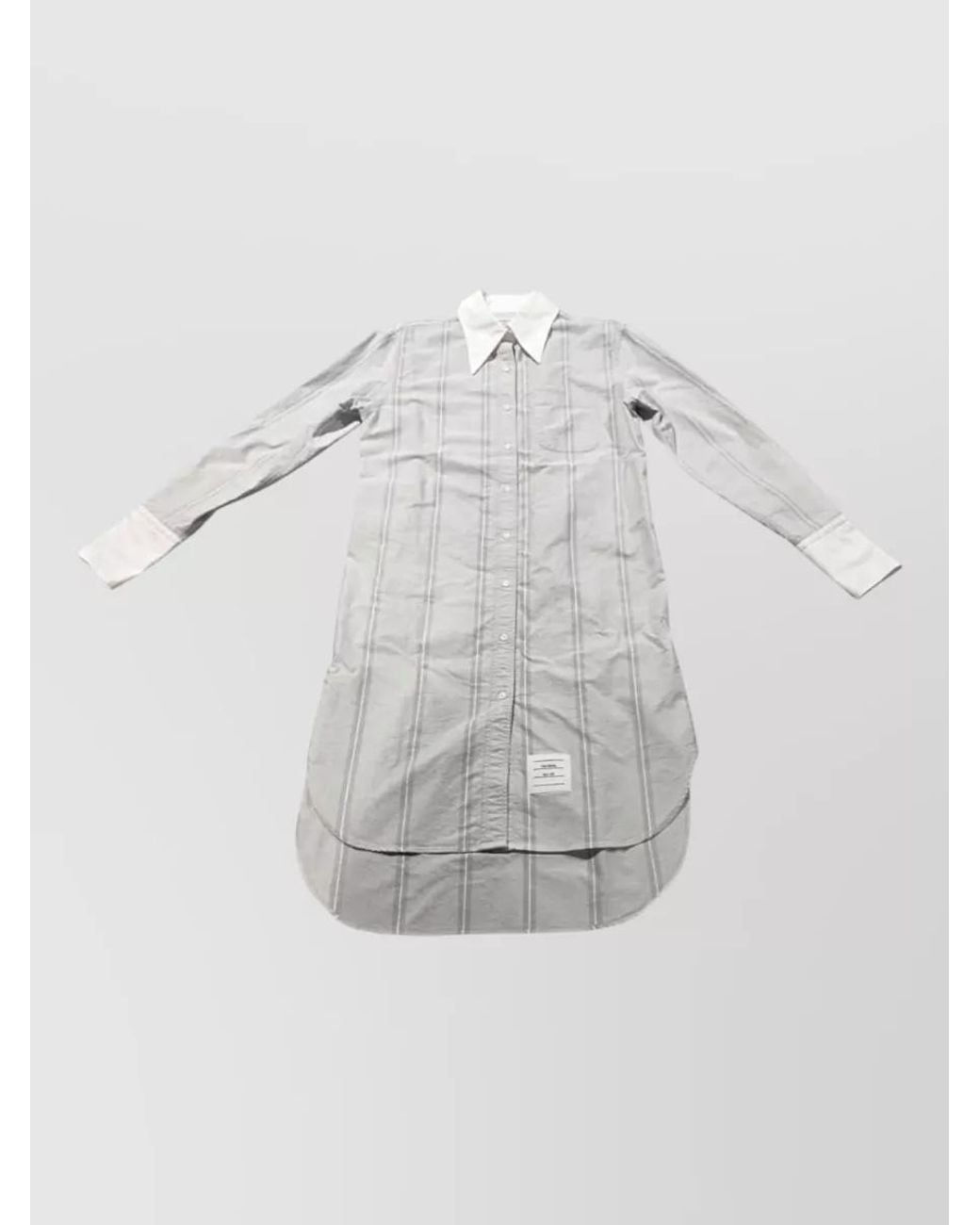Thom Browne White Striped Cotton Point Collar Long-Sleeve Knee-Length Shirt Dress