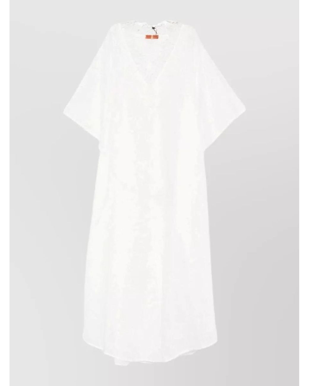 Ermanno Scervino White Ramie V-Neck Short-Sleeve Maxi Dress