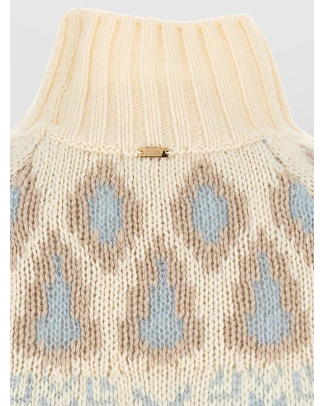 Herno Natural Cashmere Wool Jacquard Knit High-Neck Jumper
