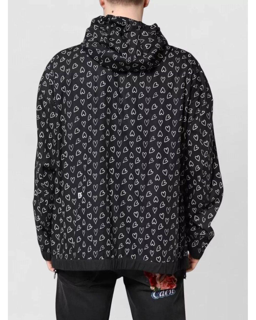 Dolce & Gabbana Gray Heart Print Hooded Windbreaker Jacket for men