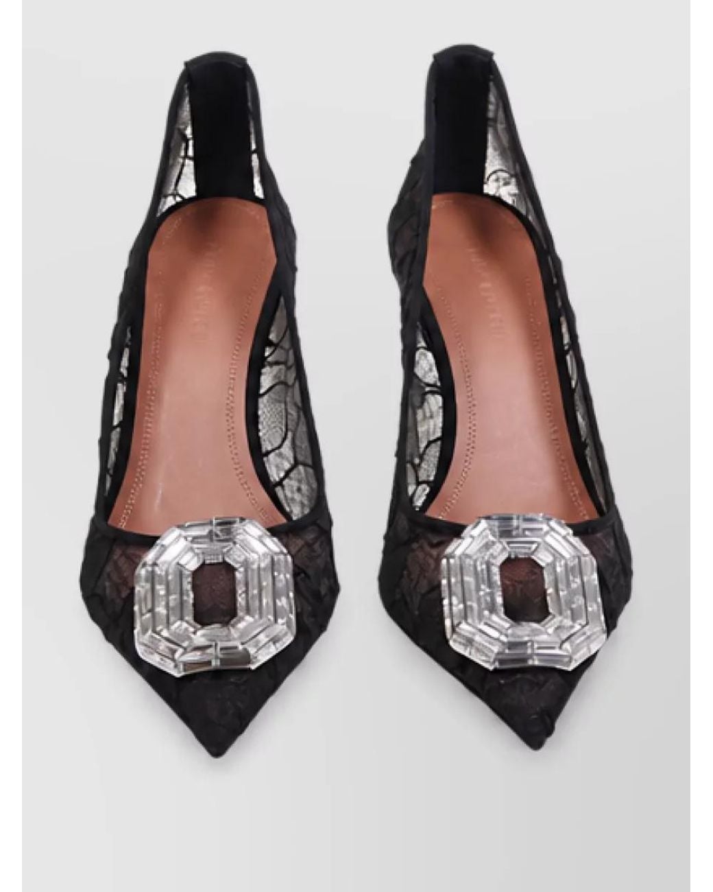 AMINA MUADDI Black Lace Satin Pumps