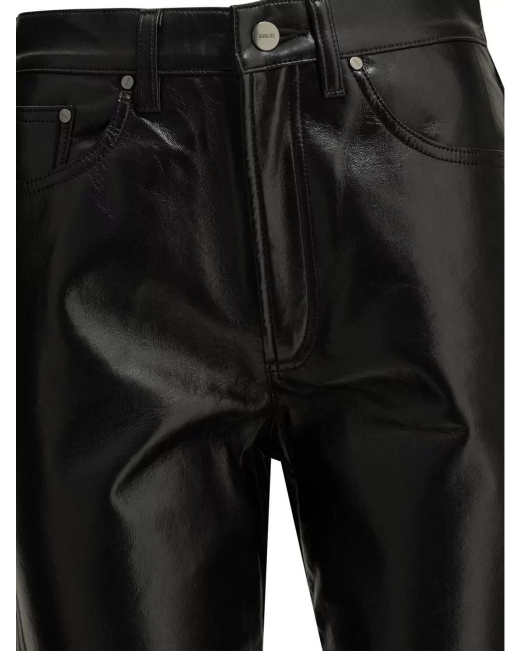 Agolde Black Recycled Leather Straight-Leg Pants