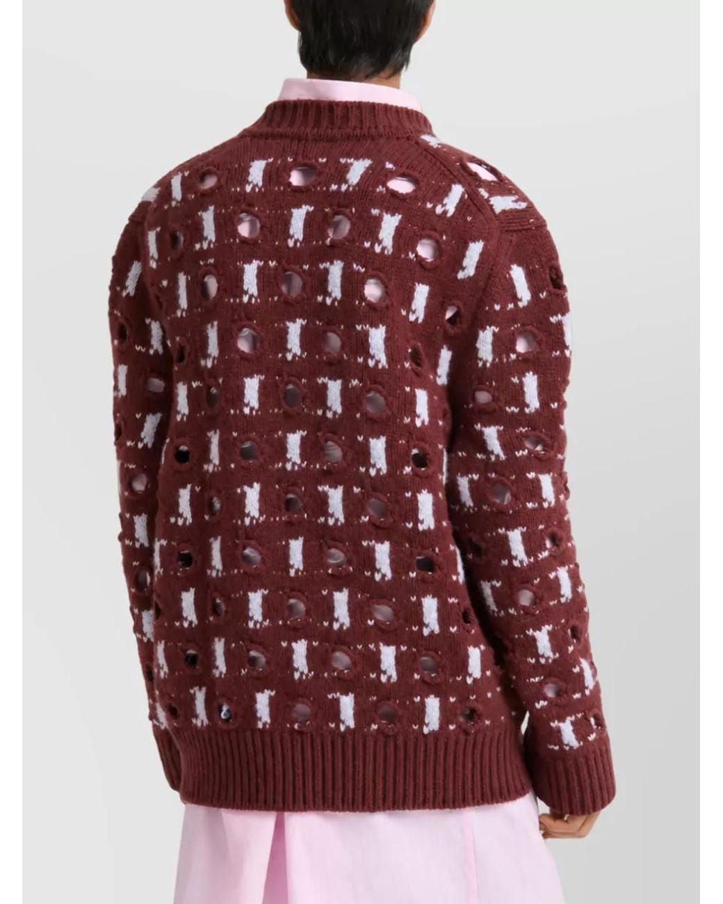 Marni Red Cashmere Virgin Wool Jacquard V Neck Jumper for men