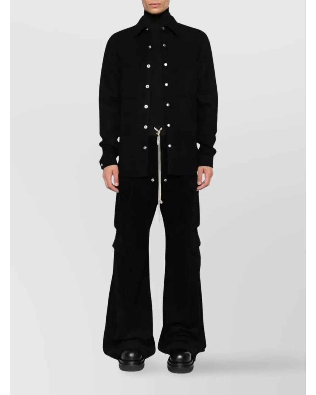 Rick Owens Black Cotton Linen Wide-Leg Cargo Trousers for men