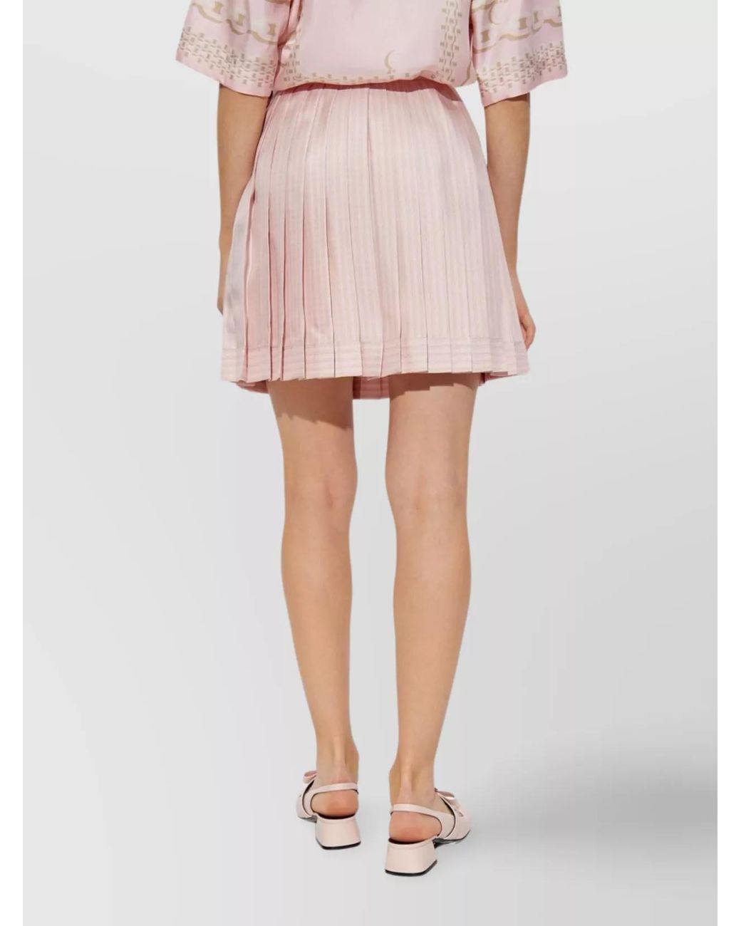 Versace Pink Silk Pinstripe Pleated Mini Skirt