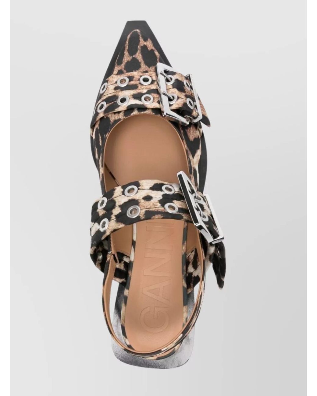 Ganni Metallic Leopard-Print Slingback Ballerina Flats