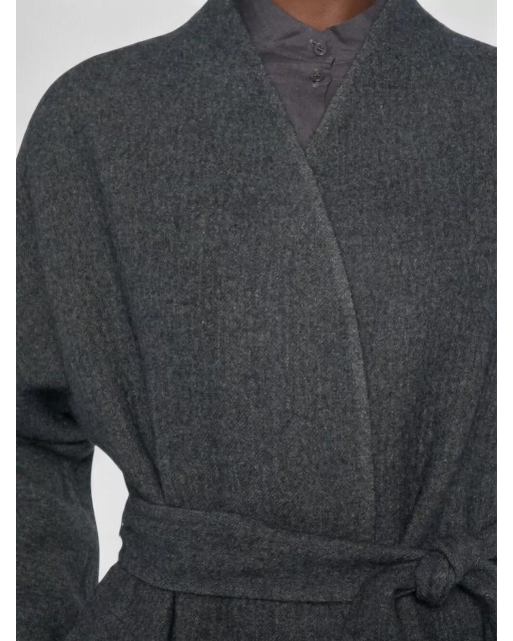 Cortana Black Wool Blend Long-Sleeve Belted Robe