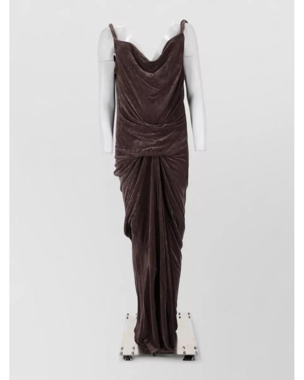 Rick Owens Brown Draped Velvet Maxi Dress