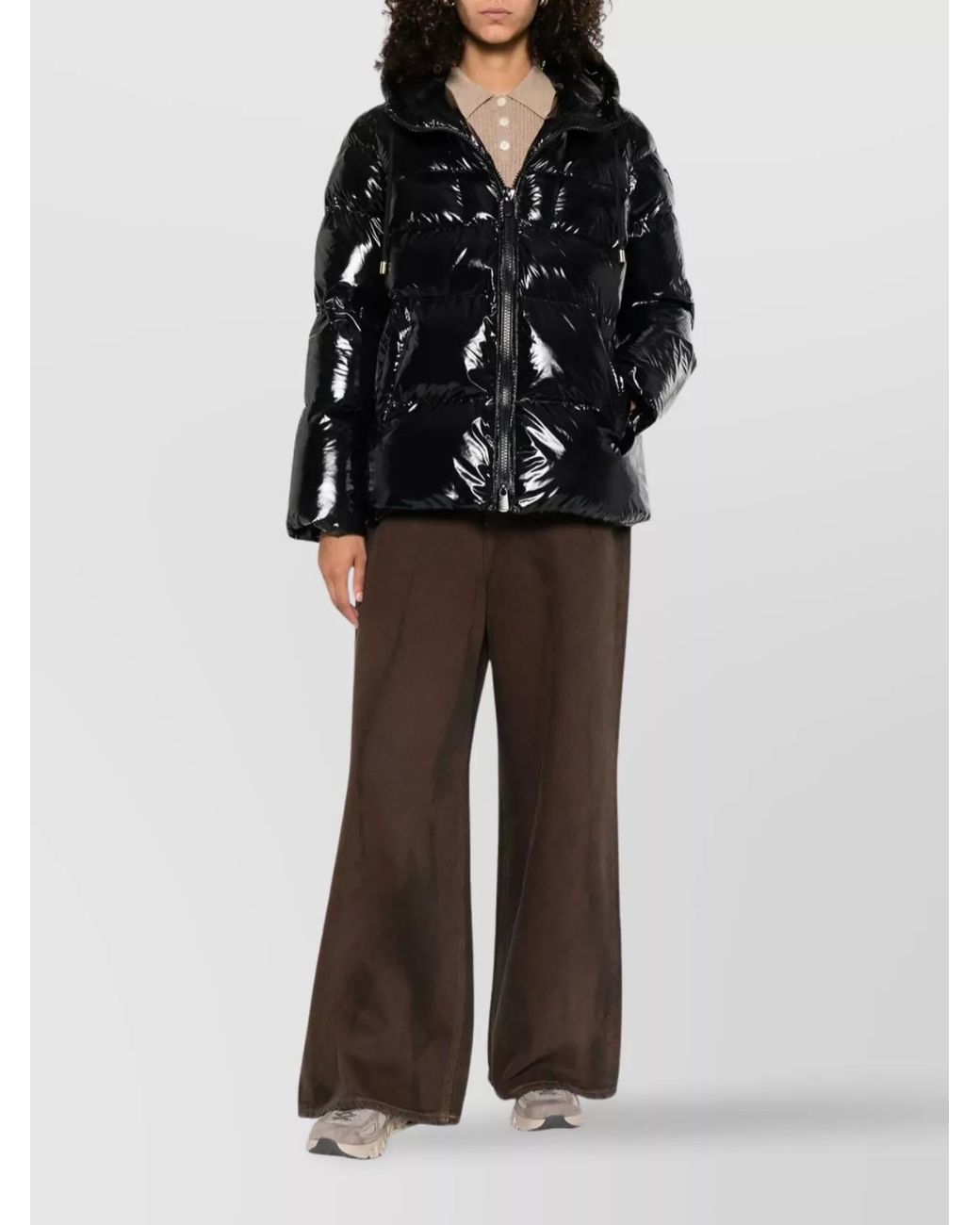 Pinko Black Glossy Hooded Down Puffer Jacket