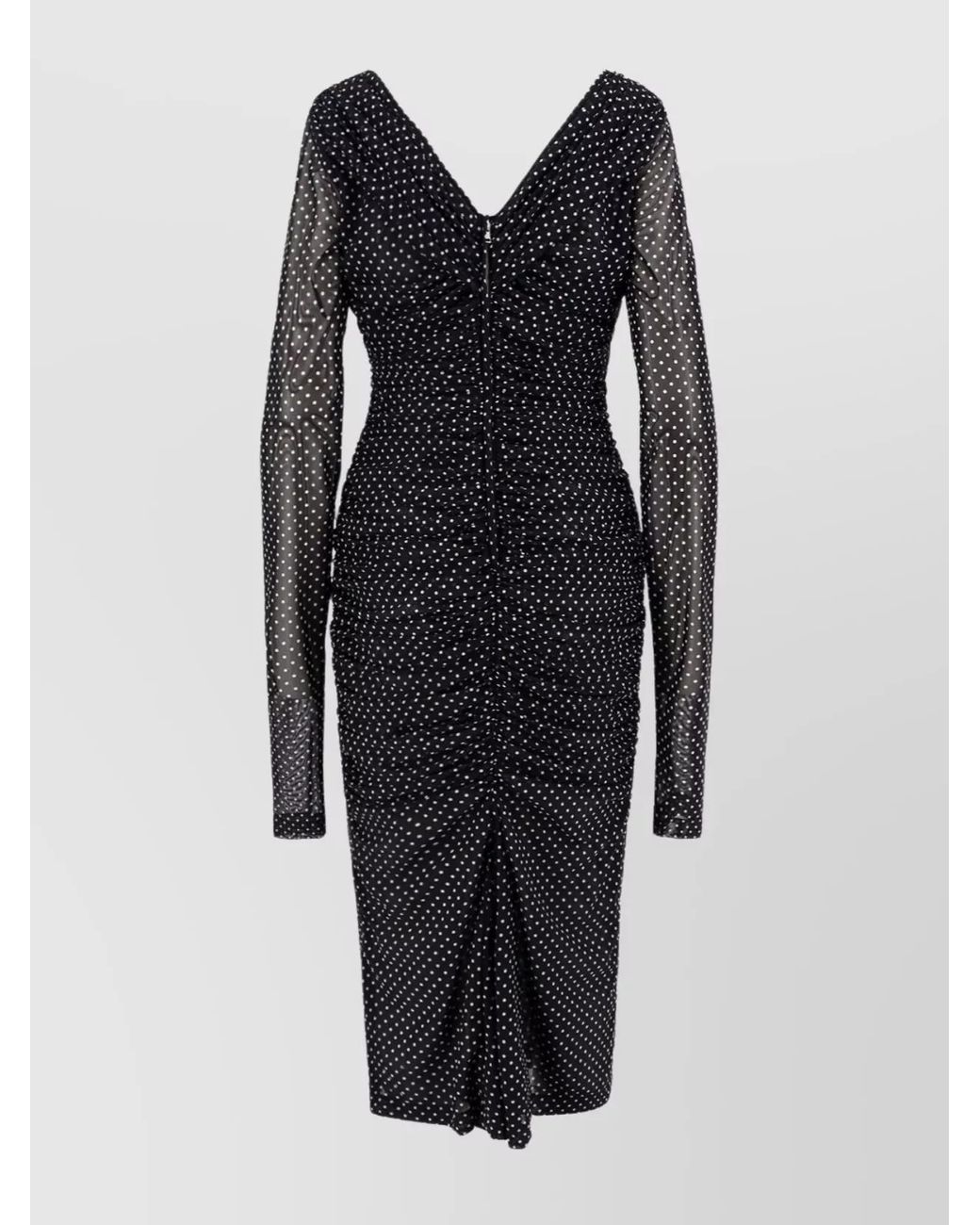 Dolce & Gabbana Black Polka-Dot Draped V-Neck Maxi Dress
