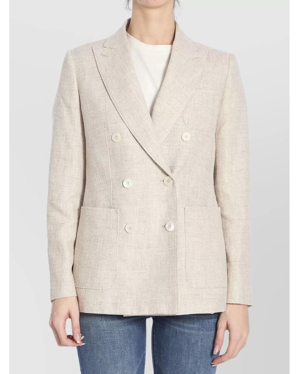 Max Mara Natural Linen Double-Breasted Blazer