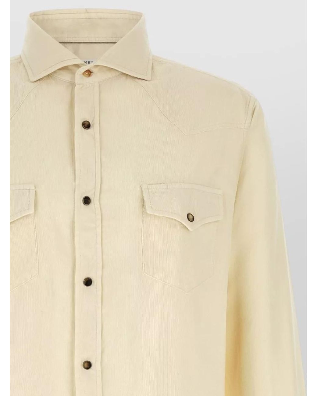 Brunello Cucinelli Natural Cotton Corduroy Leisure Fit Western Shirt for men