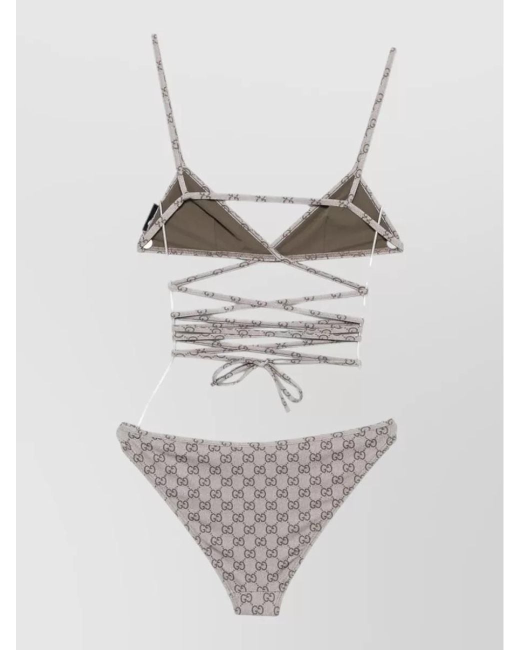 Gucci Gray Logo-Print Triangle Bikini Set