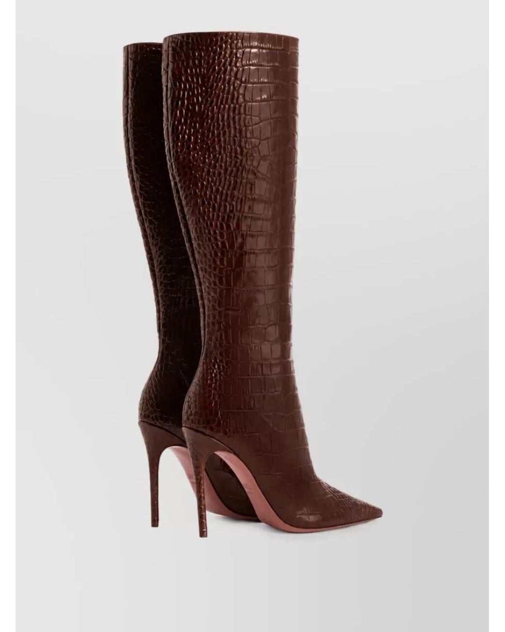 Paris Texas Brown Leather Crocodile Print Knee High Boots