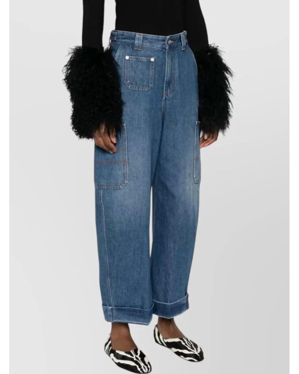 Givenchy Blue Cropped Utility Denim Wide-Leg Trousers